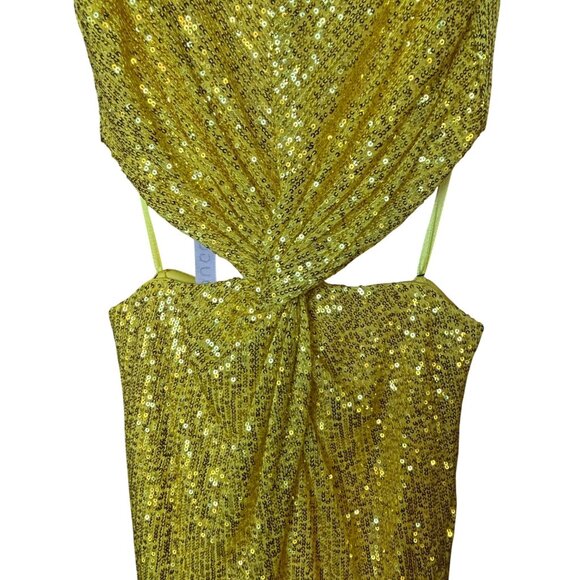 Mac Duggal Gold Sequin Twist Front Cutout Gown Size 2 New With Tags - Picture 16 of 16